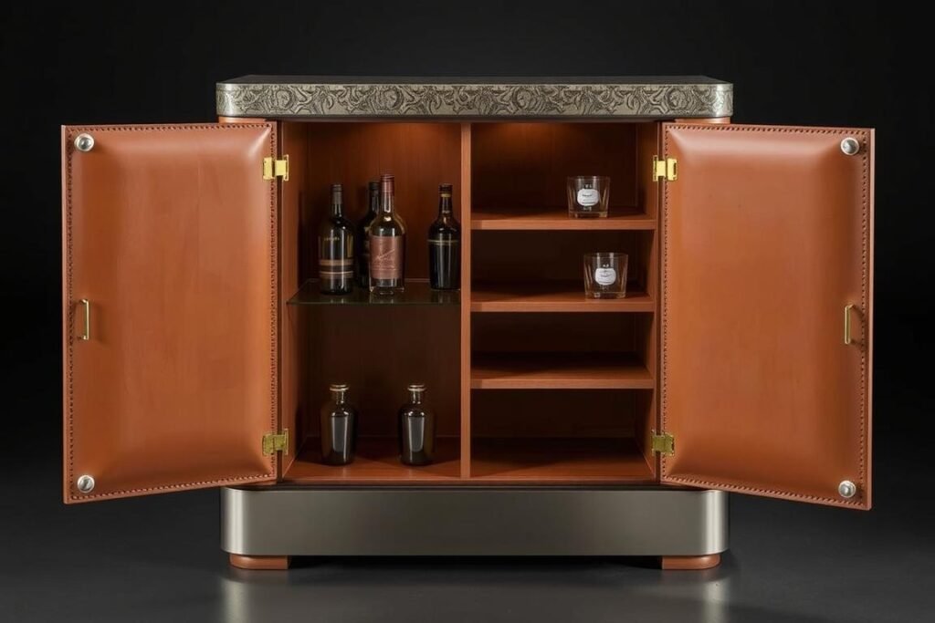 Bar de cuero natural con estructura de madera Bar de cuero natural con estructura de madera