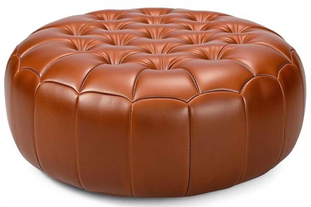 Pouf de cuero natural con diseño capitoné en tono whiskey Pouf de cuero natural con diseño capitoné en tono whiskey