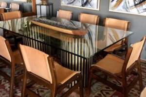 Mesa de Comedor Moderna con Base Estriada Negro & Dorado