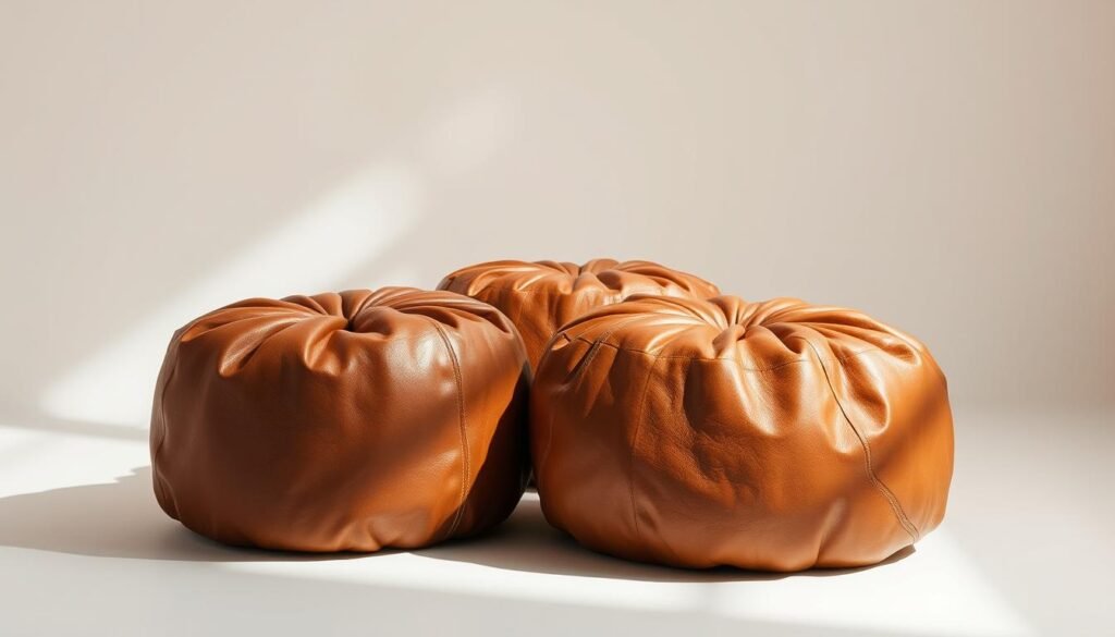 puffs de cuero natural hechos a mano