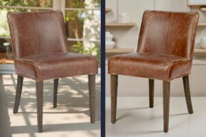 Sillas de Cuero Vintage con Base de Madera Oscura