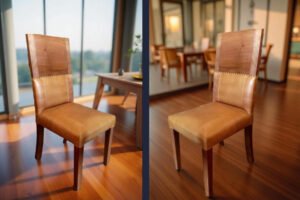 Silla Alta de Comedor en Cuero y Madera