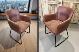 Silla Moderna con Brazos – Cuero y Base Metálica Cantilever