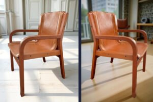 Silla Sling con Brazos – Cuero Natural y Madera