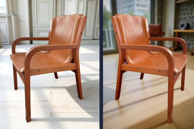 Silla Sling con Brazos – Cuero Natural y Madera