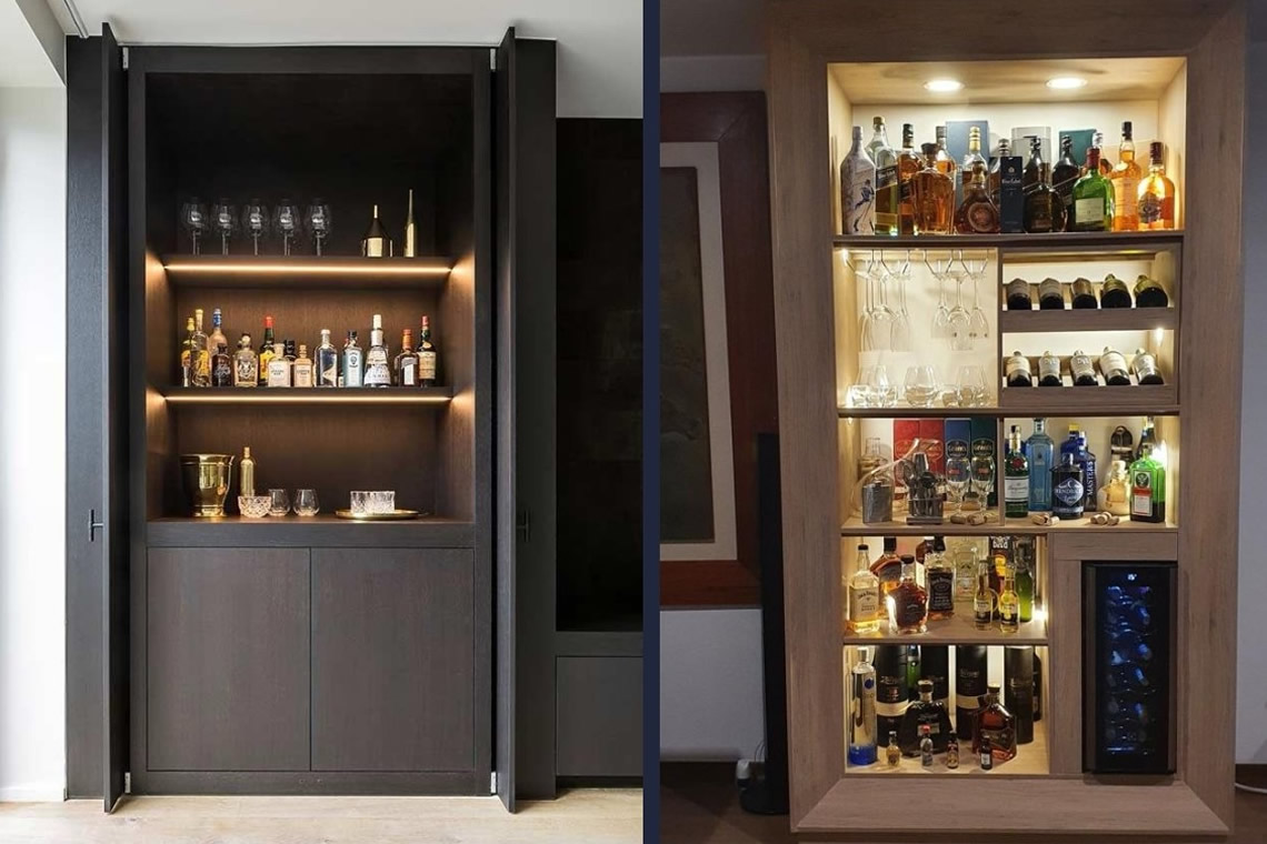 🥂 Bar Empotrado Moderno con Iluminación LED – Acabado Oscuro