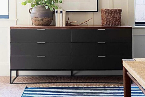 Cómoda de Cajones con Cubierta de Madera Natural y Base Metálica