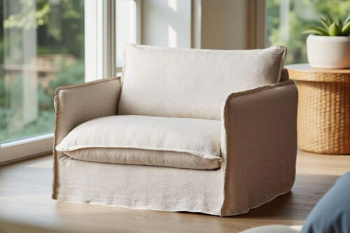 Sillón Tapizado en Lino Natural con Funda Desenfundable Sillón Tapizado en Lino Natural con Funda Desenfundable